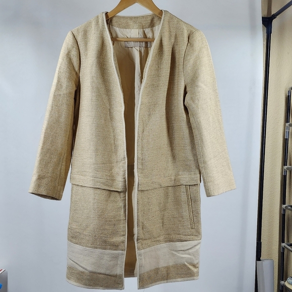 Zara Linen Blend Open Jacket Textured Color Block Coat Topper S - Picture 2 of 5